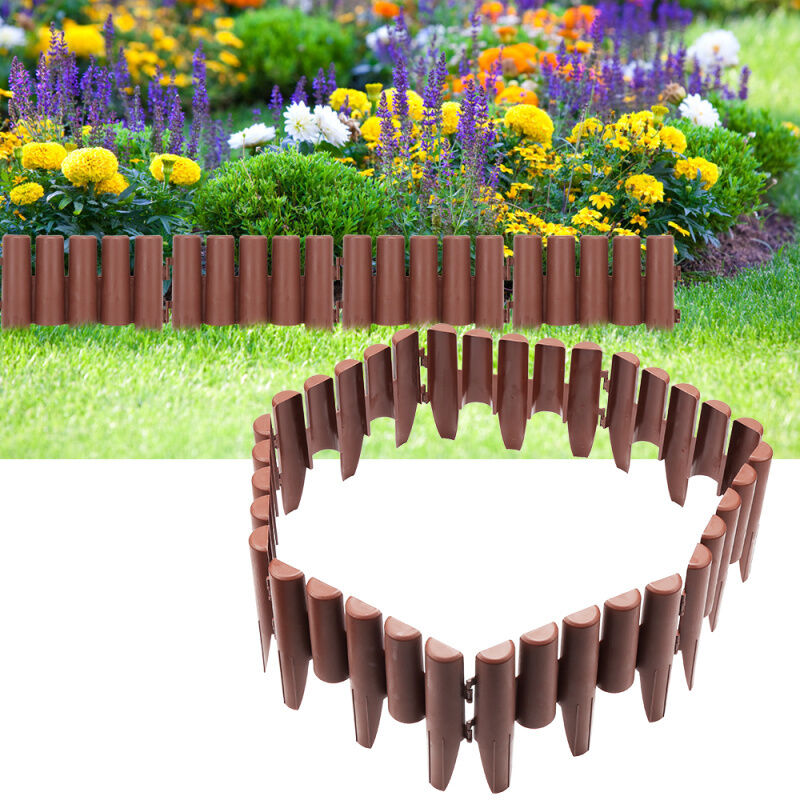 Einfeben - 20 pièces 5,6 m bordure de pelouse bordure de lit clôture décorative bordure de pelouse en pp, marron
