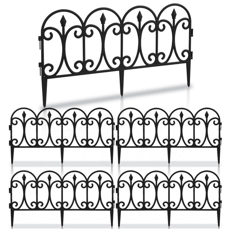 Einfeben - 5 pièces Bordure de pelouse Set de clôtures de parterres de fleurs en plastique Palissade de jardin Clôture décorative - Noir