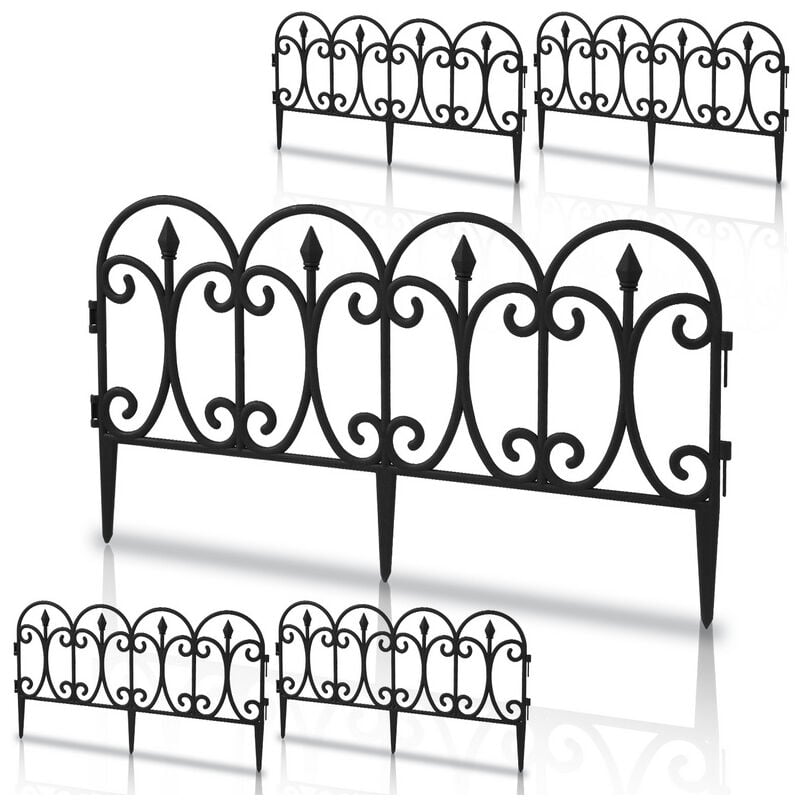 Einfeben - 5 pièces Bordure de pelouse Set de clôtures de parterres de fleurs en plastique Palissade de jardin Clôture décorative - Noir
