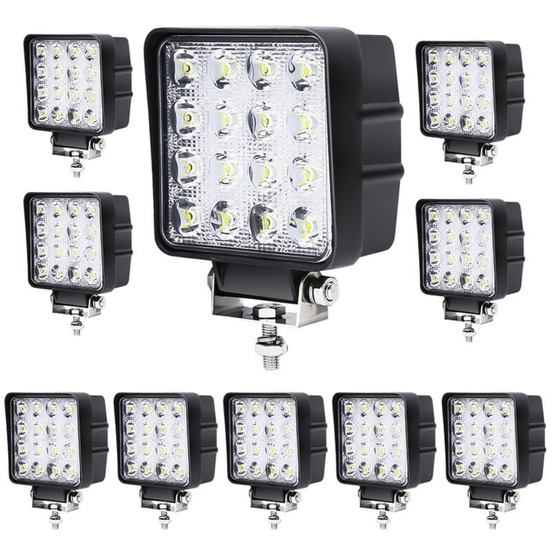 10X 48W Projecteur Phare de Travail 12V 24V led Carré led Moto Spot Feux Additionnels Offroad Lampe - Einfeben