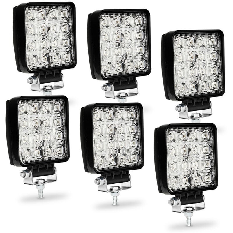 12V 24V Projecteur Phare de Travail led Carré 48W led Moto Spot Feux Additionnels Offroad Lampe 6X - Einfeben