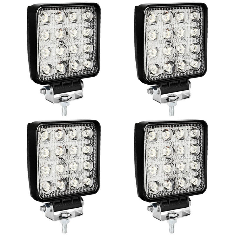 12V 24V Projecteur Phare de Travail led Carré 48W led Moto Spot Feux Additionnels Offroad Lampe 4X - Einfeben