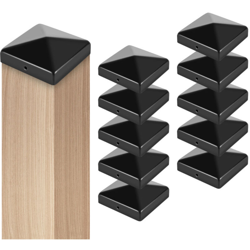 EINFEBEN 10x Capuchon de poteau Chapeau pyramide pour poteau bois Large gamme d'applications Facile à installer noire 9191mm