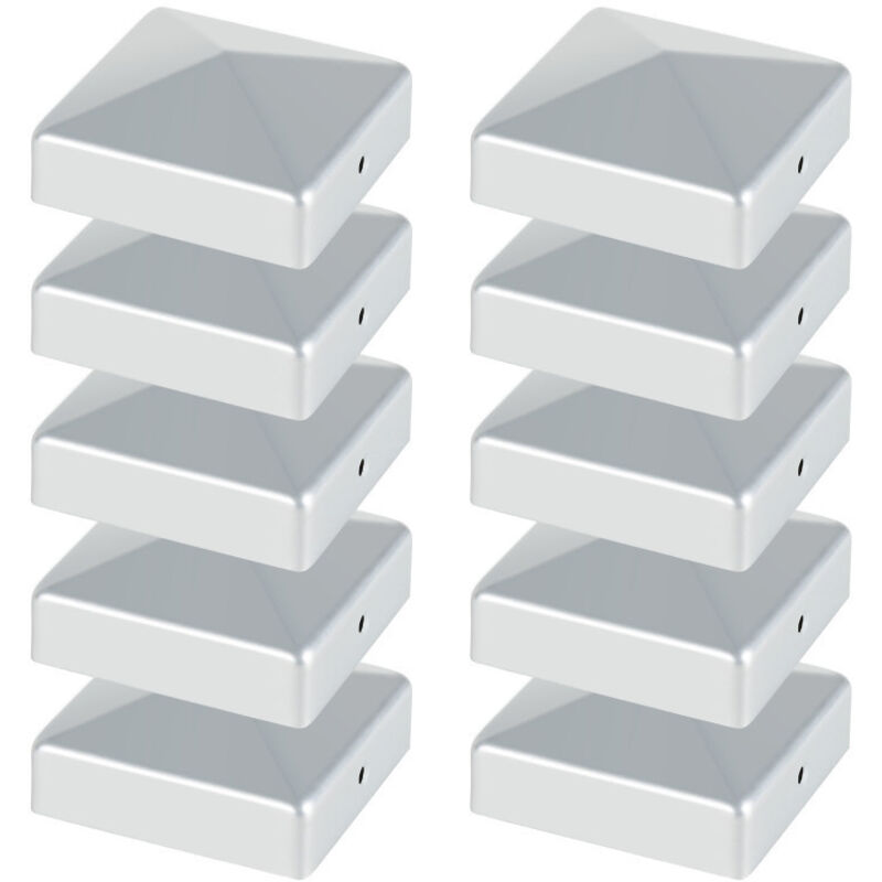 10x Capuchon de poteau Clôture de protection Chapeau pour poteau carré Chapeau pour poteau carré argent 7171mm - Einfeben