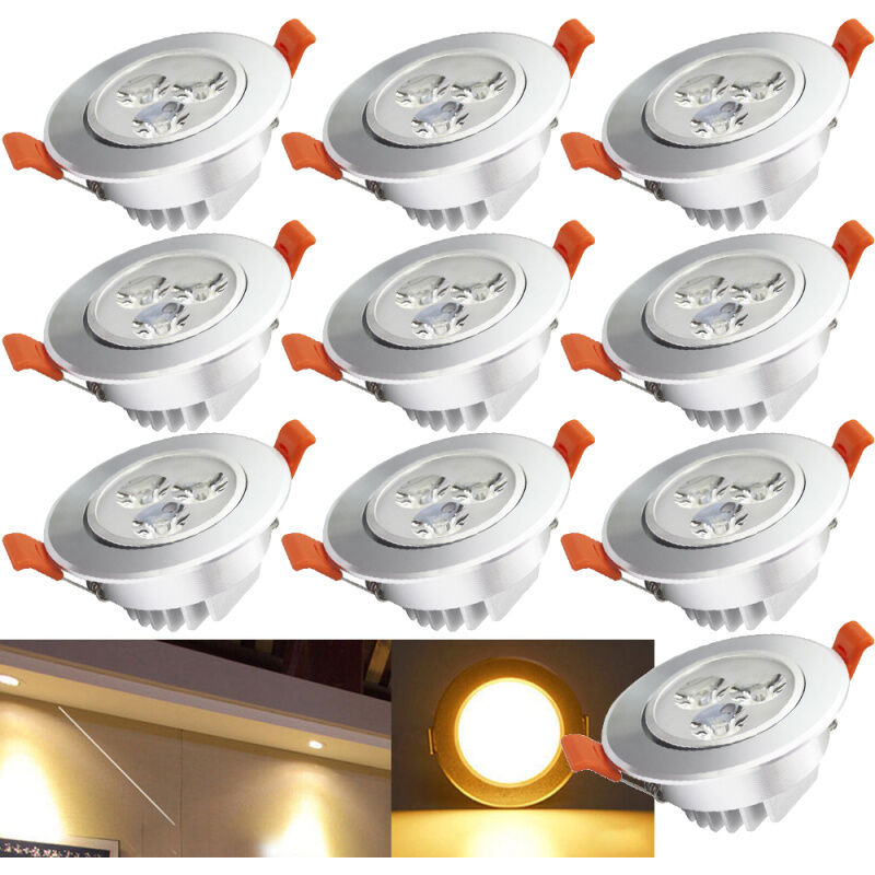 Einfeben - 10X led Spot Spot encastré Set Spot encastré pour plafond IP44 3W a++ 230 v Blanc chaud ce&rohs avec transformateur