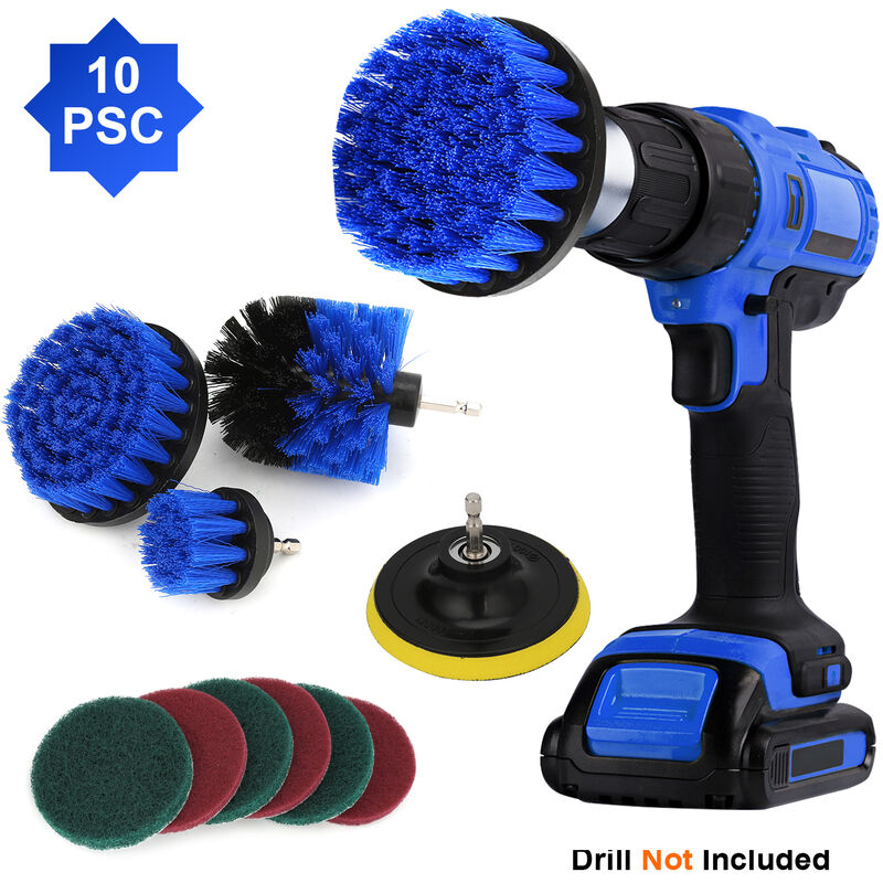10X Set de Perceuse Brosse Accessoire Brosse de Nettoyage Perceuse pour cuisine tournevis carrelage sans fil 2'' / 3.5'' / 4'' - bleu - Einfeben