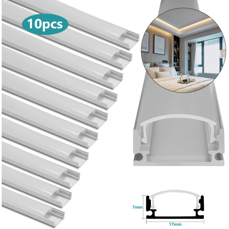 Einfeben - 10x1M Profilé Aluminium led Angle Anodisé Diffuseur laiteux pour Ruban Bande led Couvercle Blanc Opaque Forme en u