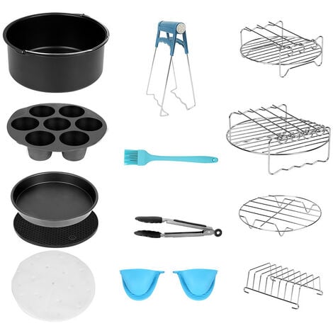 EINFEBEN 12 Pièces Accessoires pour friteuse Air Fryer Kit d'accessoires universels pour friteuse à air chaud de 7 pouces