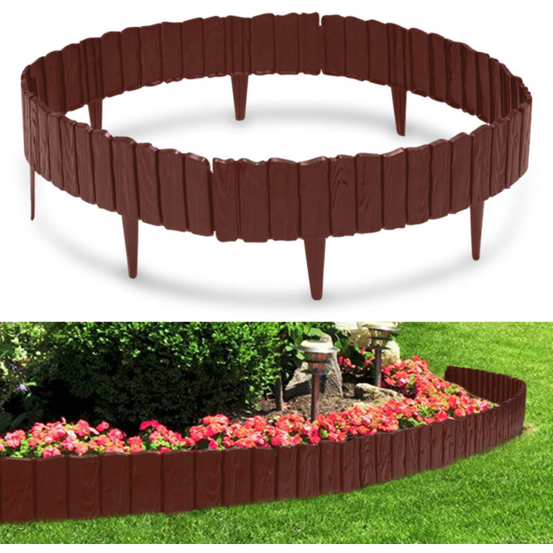 Einfeben - 8 pièces Bordure de pelouse aspect bois Bordure de tonte bordure de parterre plastique pour jardin, prairie 4.6m Marron