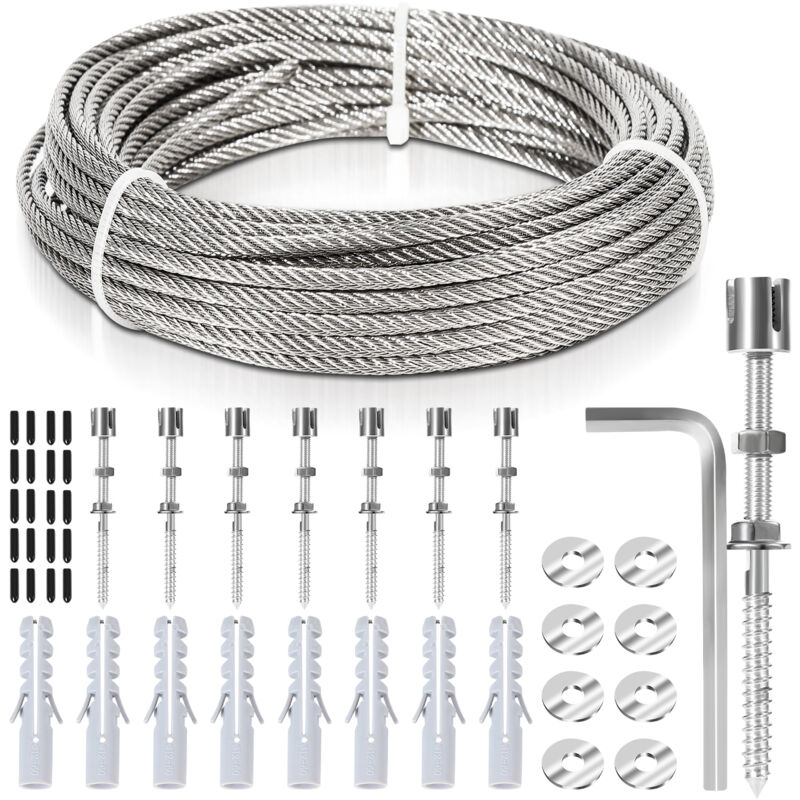 12M Treillis métallique pour plantes Support Pour Plante Grimpante, Kit Complet En Inox Avec Support Mural Et Corde Diamètre 3MM - Einfeben