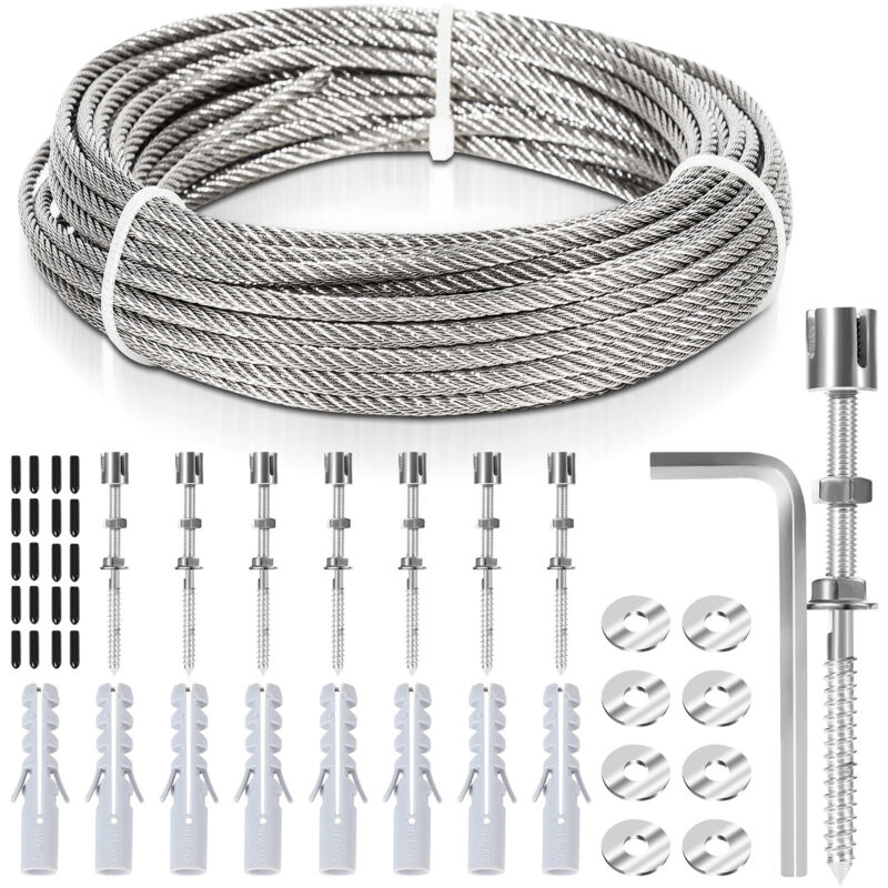 Einfeben - 12M Treillis métallique pour plantes Support pour plantes grimpantes kit de suspension de corde en acier inoxydable 3mm