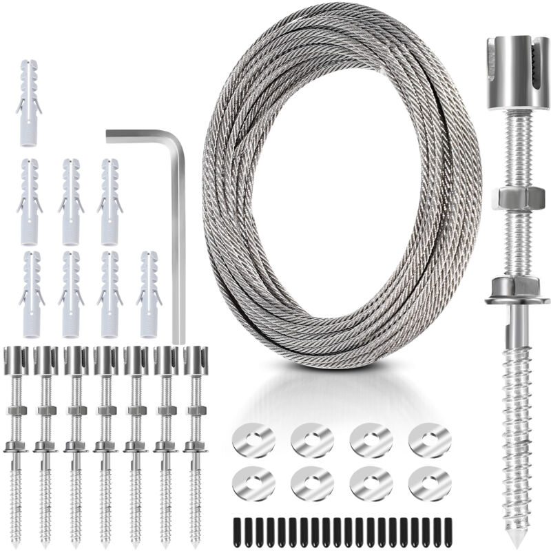 EINFEBEN 12M Treillis métallique pour plantes Support pour plantes grimpantes kit de suspension de corde en acier inoxydable 3MM