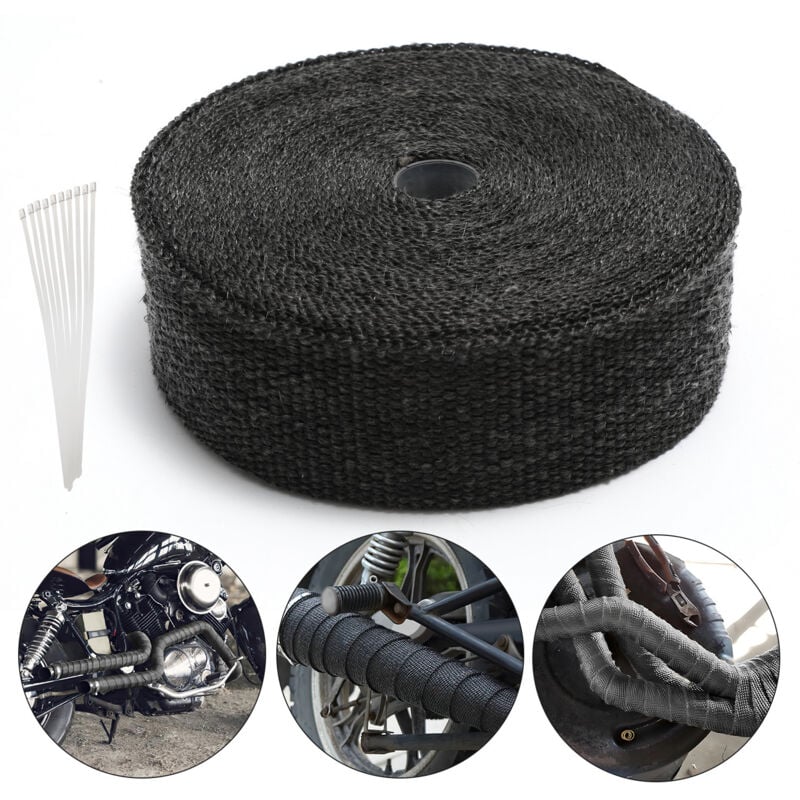 EINFEBEN 15M Bande Isolant Thermique Collecteur Echappement Noir Avec 12 Fixation des serre-câbles