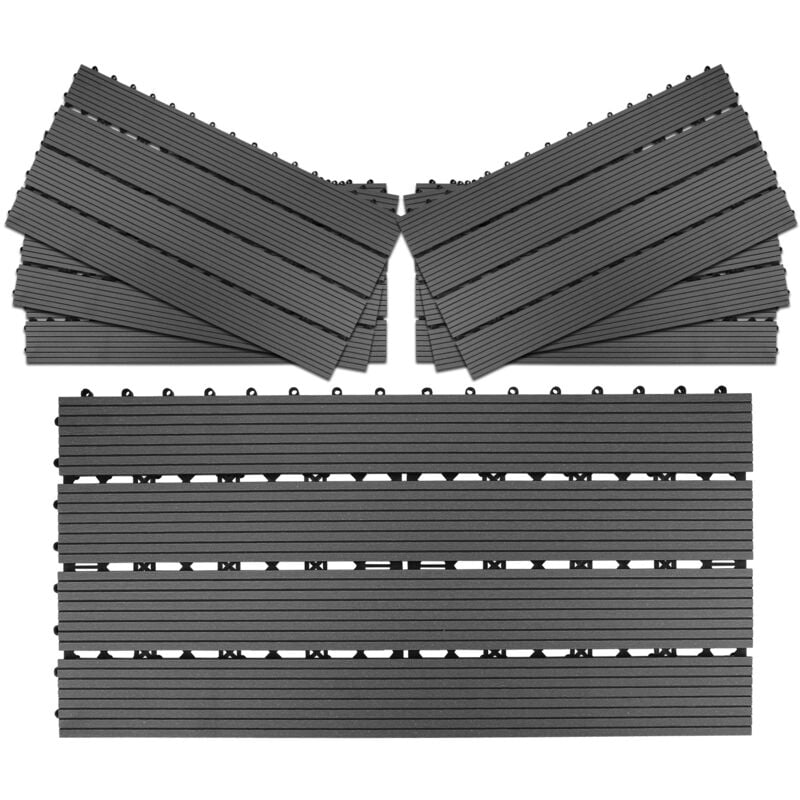 1m² Dalles de jardin clipsables en bois composite wpc anthracite 60 x 30cm Type mosaïque Revêtement de sol extérieur - Einfeben