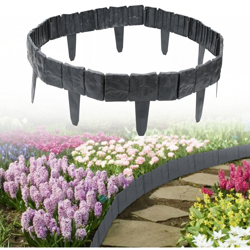 20 pièces bordure de pelouse plastique 5 m aspect pierre bordure de jardin bord de tonte bordure de lit palissade gris - vert - Einfeben