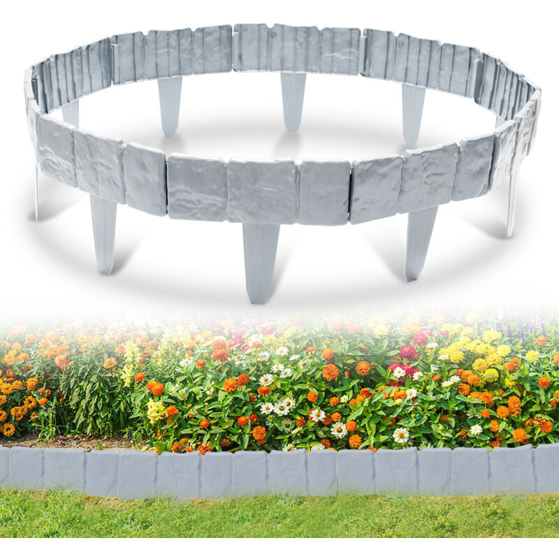 70 pièces Bordure de pelouse Effet Pierre bordure de parterre plastique pour jardin 17.5m Gris - Einfeben