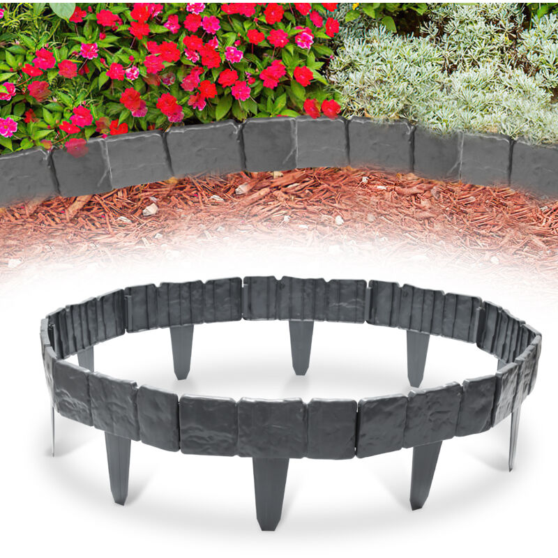 Einfeben - 20 pièces Bordure de pelouse Effet Pierre bordure de parterre plastique pour jardin 5m Anthracite