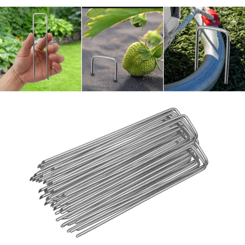 200x Ancre au sol Piquets en acier galvanisé 150x25mm ancrage au sol pour bâches filets de jardinage en u Arrondi - Einfeben