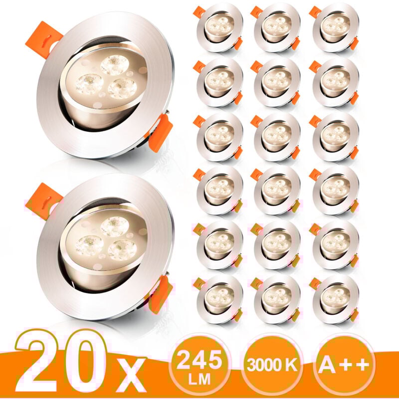 20x spots encastrables led spots encastrables au plafond 3W ensemble éclairage blanc chaud - Einfeben