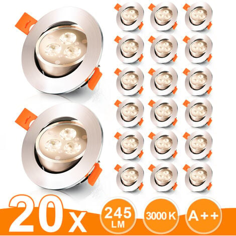 EINFEBEN 20x spots encastrables LED spots encastrables au plafond 3W ensemble éclairage blanc chaud