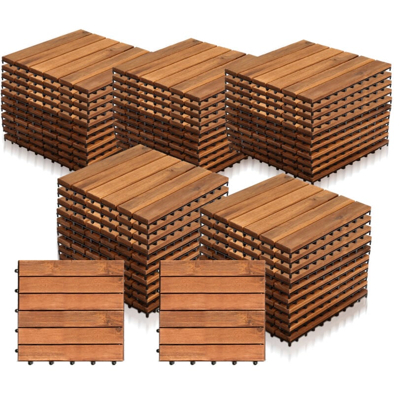 Einfeben - 55x Dalles de terrasse en bois d'acacia Mosaïque 30x30cm Dalle clipsable 5m² balcon jardin