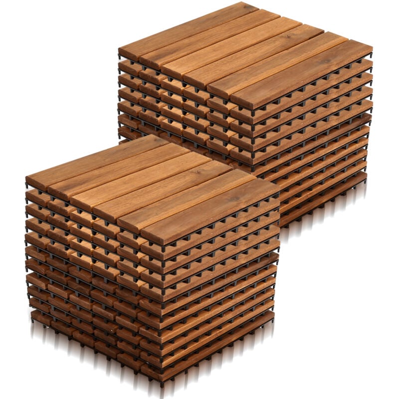 22x Dalles de terrasse en bois d'acacia Mosaïque 30x30cm Dalle clipsable 2m² balcon jardin - Einfeben