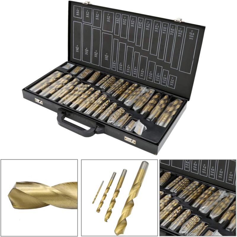 Einfeben - 230 pièces Jeu de forets Foret hélicoïdal 1-13mm Foret hélicoïdal TiN Foret acier DIN338 Foret bois revêtu hss