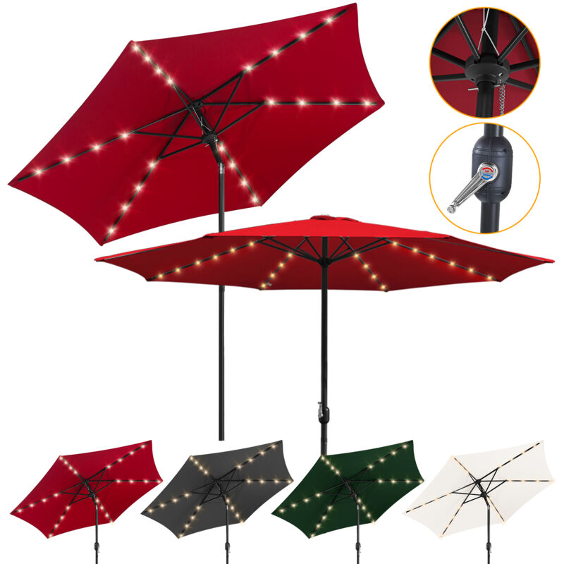 Einfeben - 2.7m Parasol Parapluie UV40+ Parasol Solaire Jardin led avec manivelle,rouge