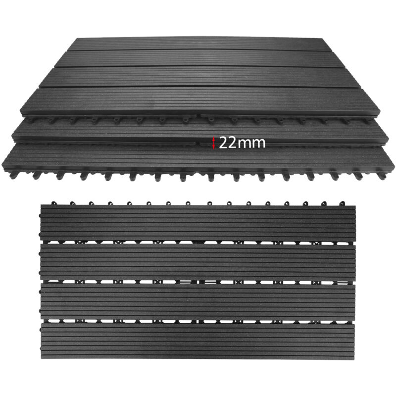 2m² Dalles de jardin clipsables en bois composite wpc anthracite 60 x 30cm Type mosaïque Revêtement de sol extérieur - Einfeben