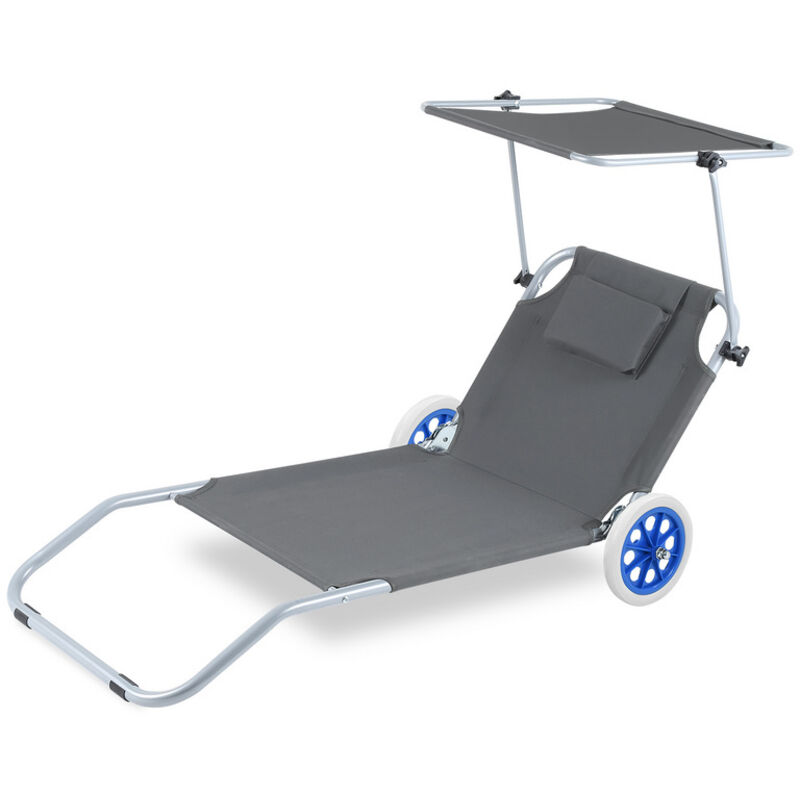 2pcs Chaise longue de jardin, Chaise longue pliable, Chaise de plage, jusqu'à 100 kg-150x60x27cm-Gris Foncé - Einfeben