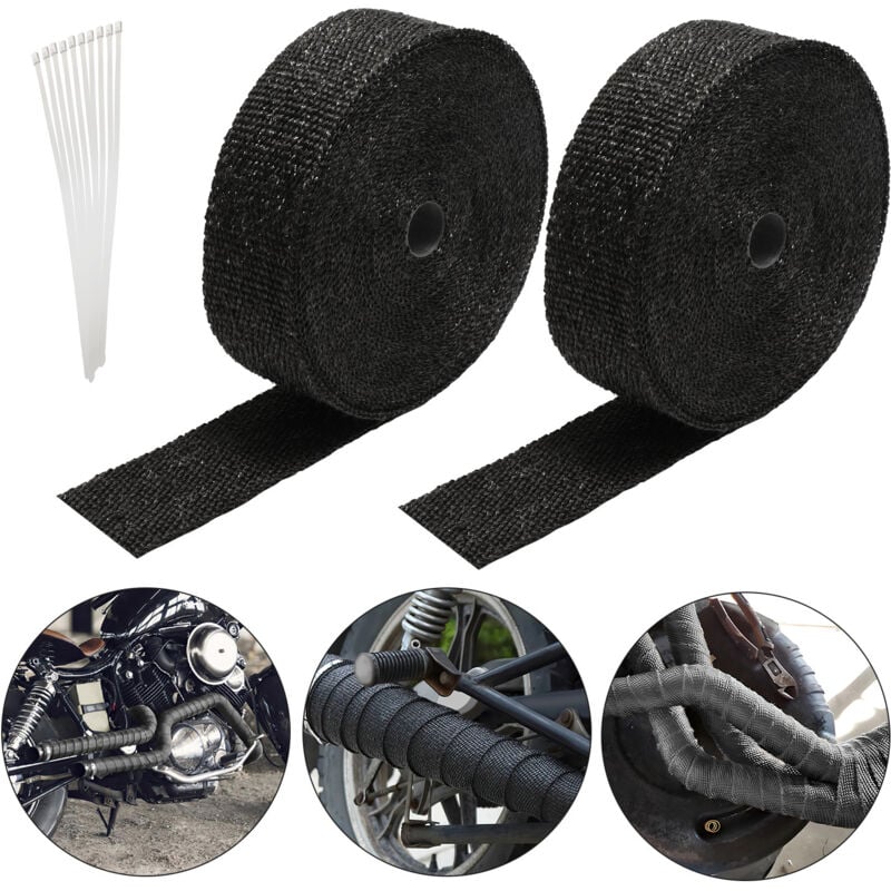 Einfeben - 2x 15M Bande Isolant Thermique Collecteur Echappement Noir Avec 24 Fixation des serre-câbles