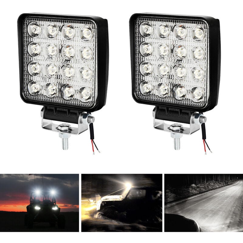 2x 48W Phare de Travail Carre a Leds Angle 60 dc 12V-24V Quad Camion Bateau Tracteur Offroad Impermeable - Einfeben