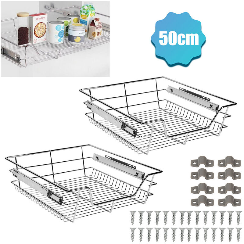 2x 50cm tiroir de cuisine placard coulissant tiroir télescopique cuisine étagère panier coulissant - argent - Einfeben