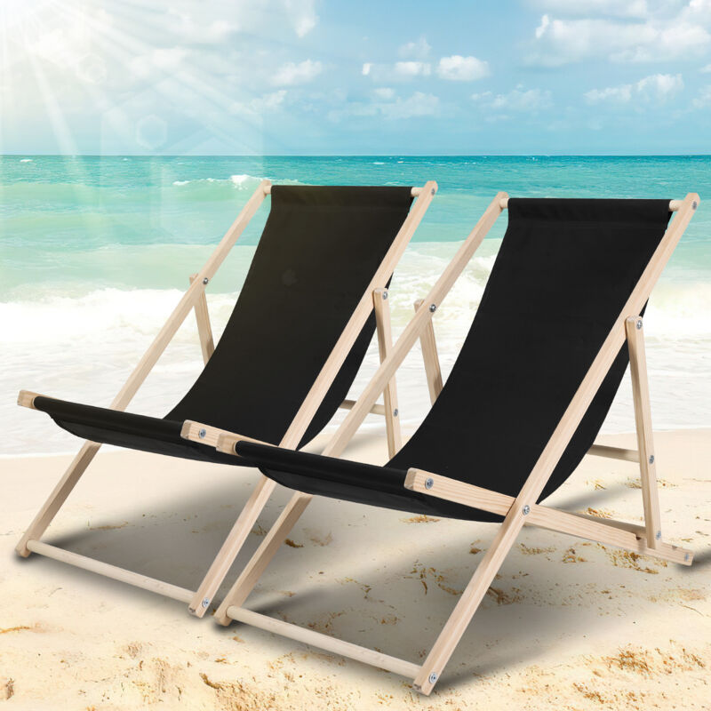 EINFEBEN 2X Chaise Longue Chilienne Pliable Terrasse Bois Chaise Longue Relax Pliable Noir
