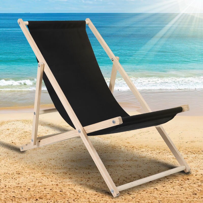 Chaise Longue Chilienne Pliable Terrasse Bois Chaise Longue Relax Pliable Noir - Einfeben