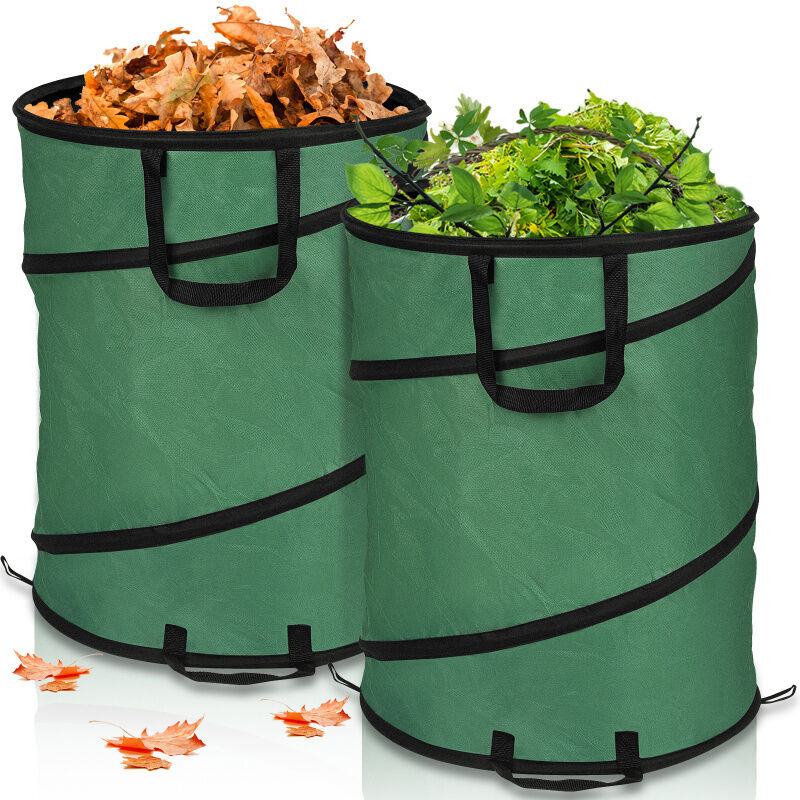 Einfeben - 2x Sac de jardin 170L Pop-Up Sac à déchets avec poignées Sac à feuilles Sac à gazon xxl Vert
