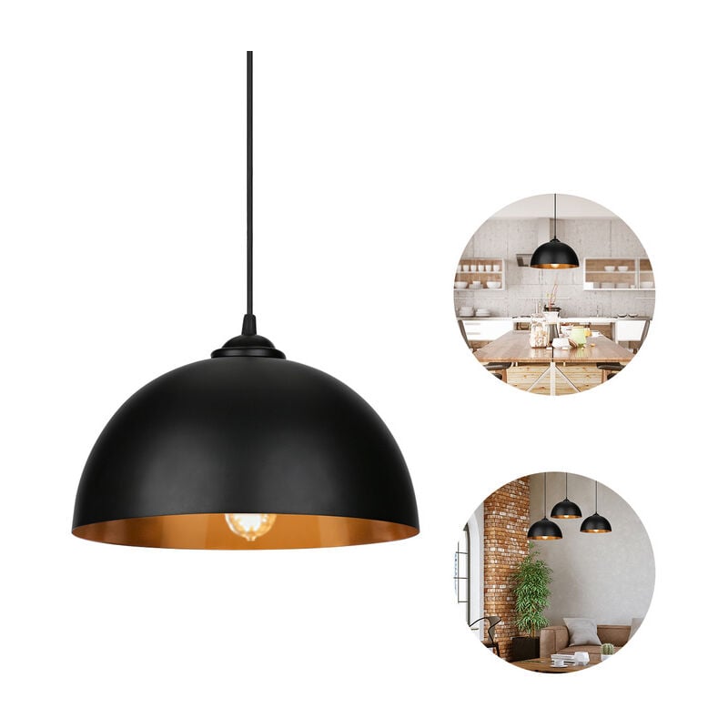 Einfeben - 2x Suspension Luminaire Lampe suspendue Abat-jour Cuisine Lampe suspendue Plafond Noir-Doré Lumière Eclairage Design - Noir