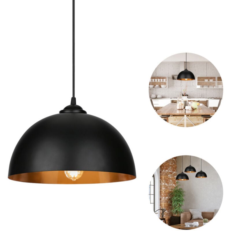 2x Suspension Luminaire Lampe suspendue Abat-jour Cuisine Lampe suspendue Plafond Noir-Doré Lumière Eclairage Design - Einfeben