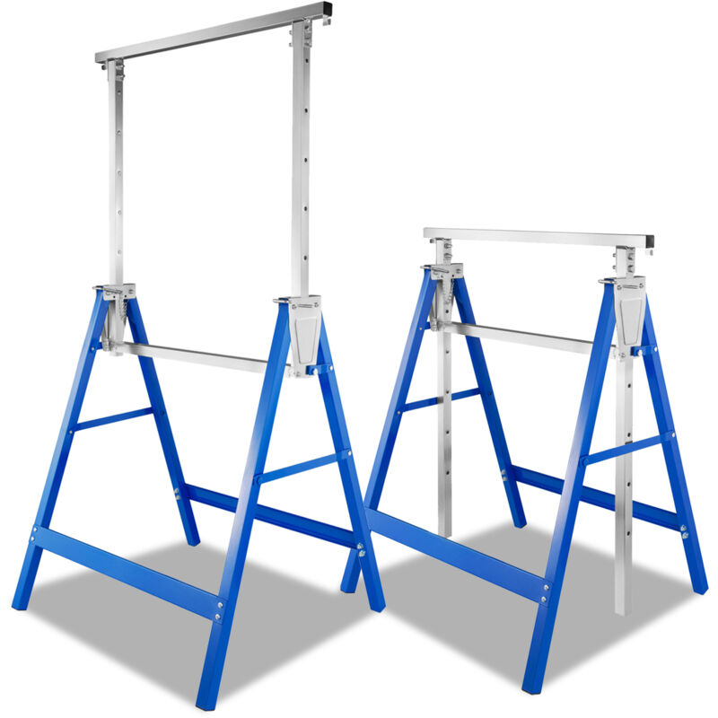 2x Tréteaux télescopiques, Hauteur réglable 80-130cm, Bleu, Charge maximale 200 kg - Einfeben