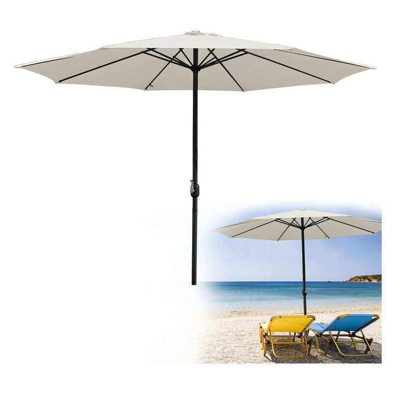 Parasol droit d'Extérieur 3.5m - mât central en aluminium orientable et manivelle d'ouverture, Beige