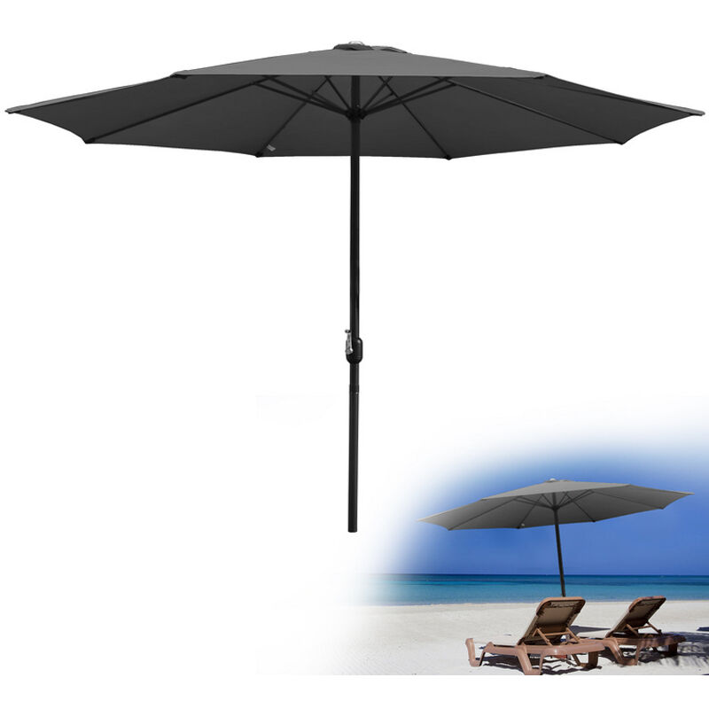 Parasol droit rectangulaire 2.7m - mât central en aluminium orientable et manivelle d'ouverture, Gris
