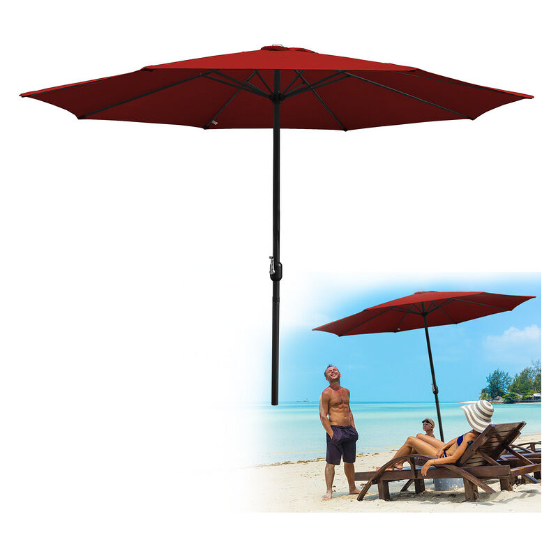 Parasol droit rectangulaire 2.7m - mât central en aluminium orientable et manivelle d'ouverture, Rouge
