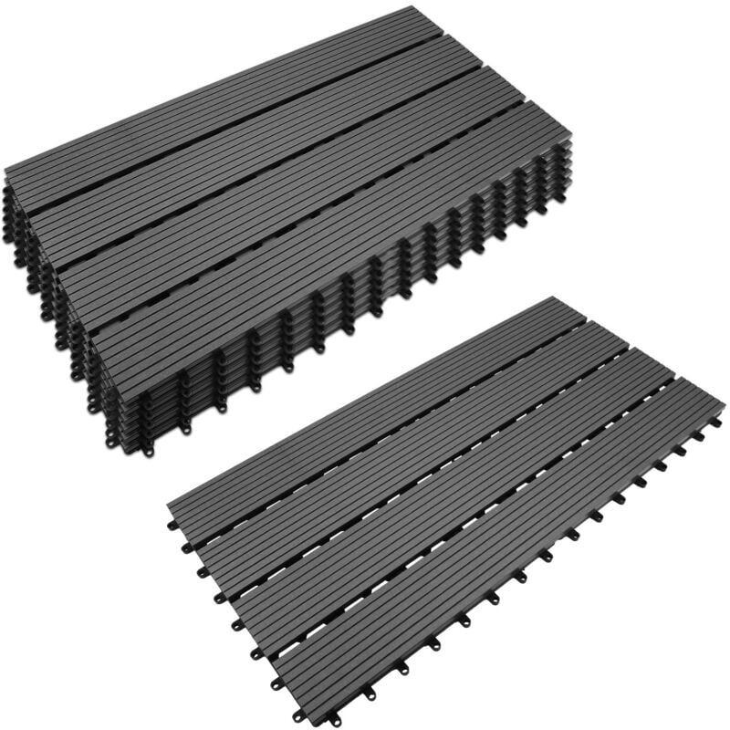 3m² Dalles de jardin clipsables en bois composite wpc anthracite 60 x 30cm Type mosaïque Revêtement de sol extérieur - Einfeben
