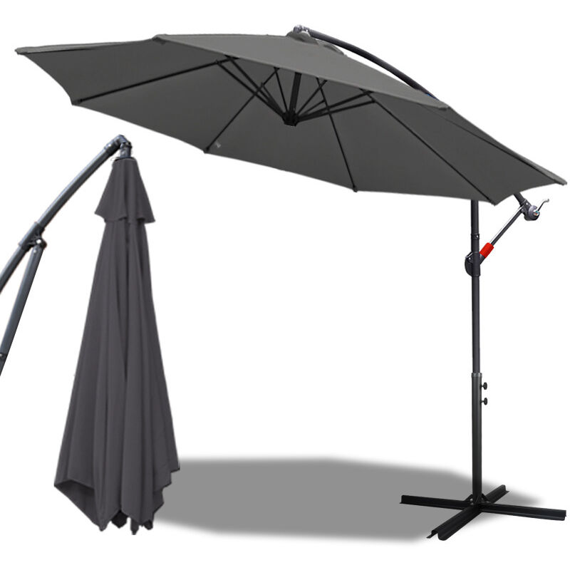 Parasol en aluminium 300cm avec manivelle protection uv 30+ parasol de jardin réglable en hauteur (gris)