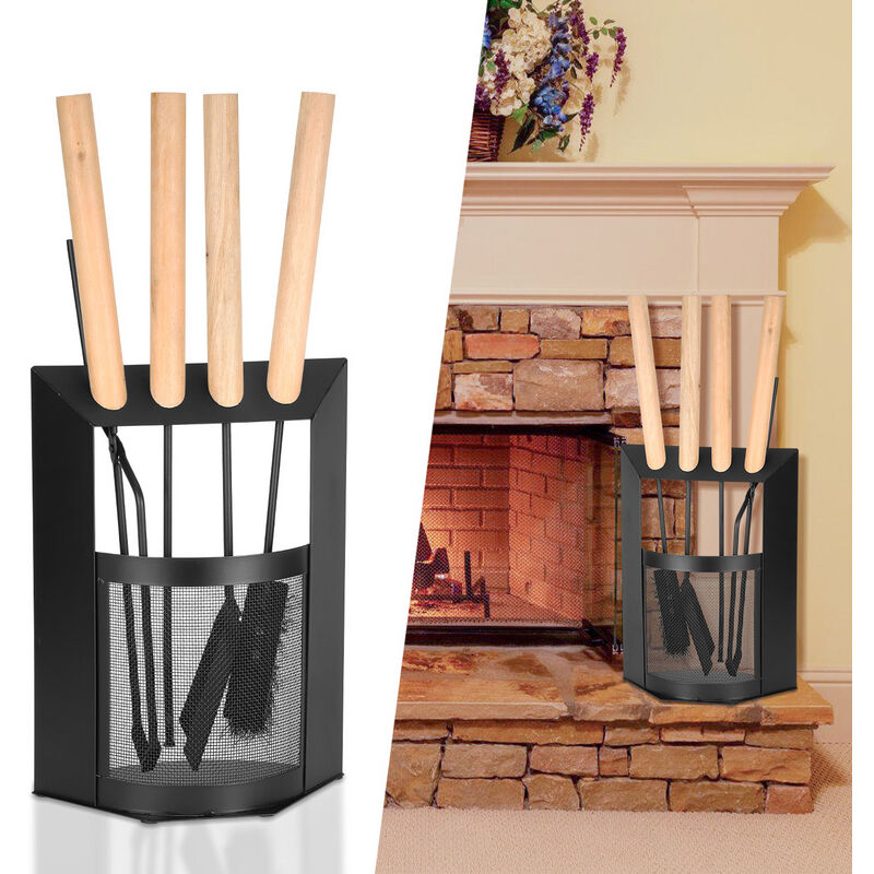 Einfeben - 4 pièces Serviteur de cheminée Ensemble d'outils de cheminée en acier inoxydable comprenant des outils pour cheminée ou poêle à bois