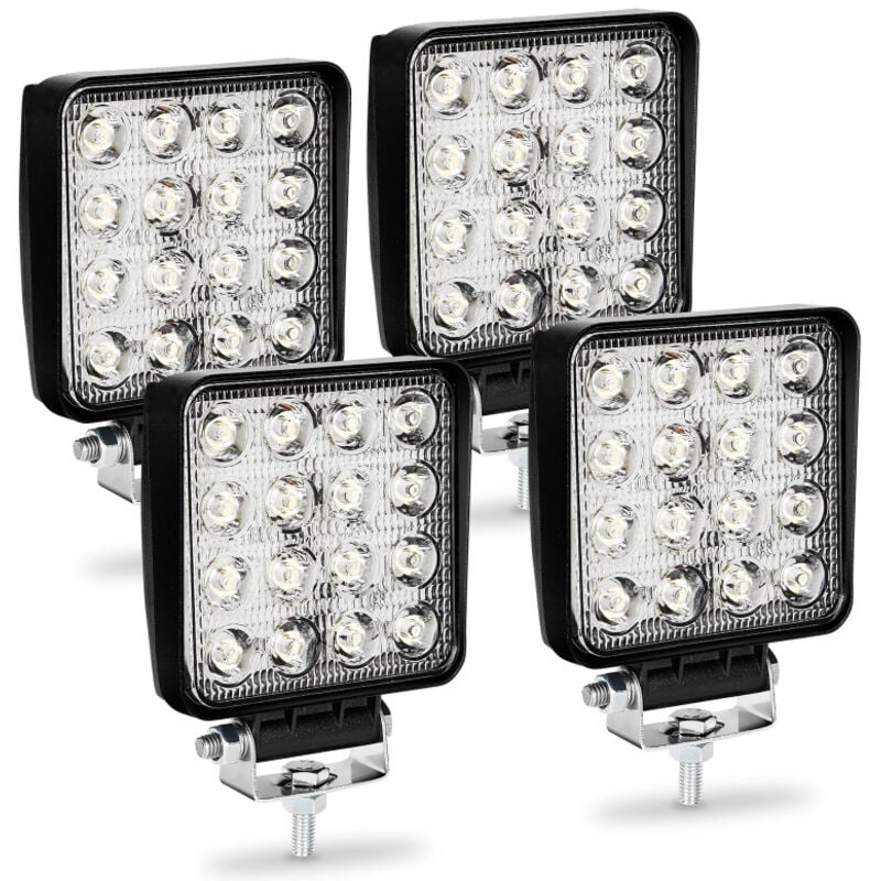 4PCS 48W Phare de Travail Carre a Leds dc 12V 24V Quad Camion Bateau Tracteur Offroad Imperméable - Einfeben