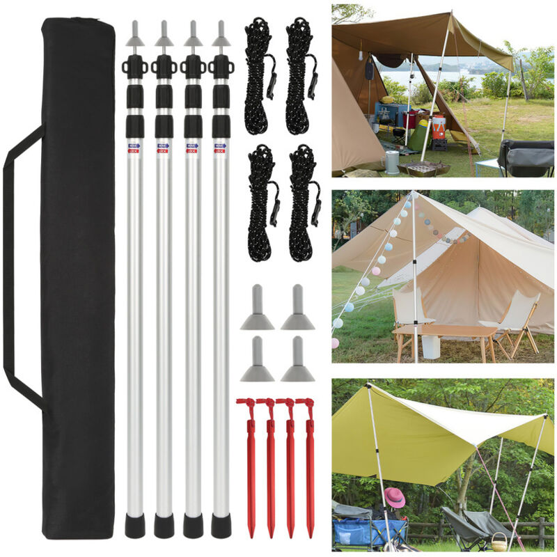 4x Mâts de tente mât de tente mâts télescopiques mât tempête mât tarp mât de relevage 87-234cm - Einfeben