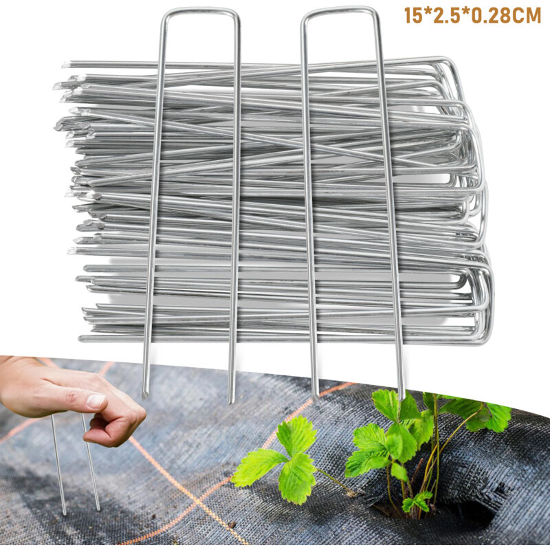 50-1000pcs Piquets de Fixation en Acier Galvanisé, Ø2,8mm, pour Toile de Paillage, Treillis - 500x - Einfeben