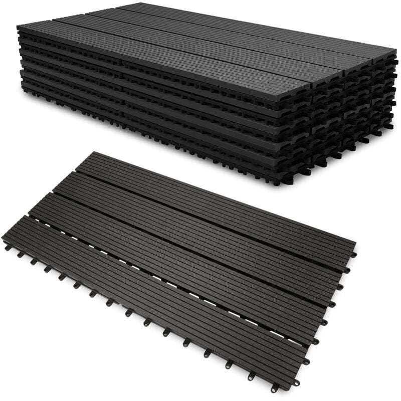 5m² Dalles de jardin clipsables en bois composite wpc anthracite 60 x 30cm Type mosaïque Revêtement de sol extérieur - Einfeben