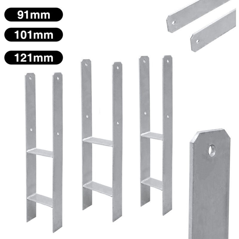 6x Ancres h support de poteau Accessoires pour jeux de jardin 600MM galvanisé à chaud galvanisé à chaud Ancres de poteau 121MM - Einfeben